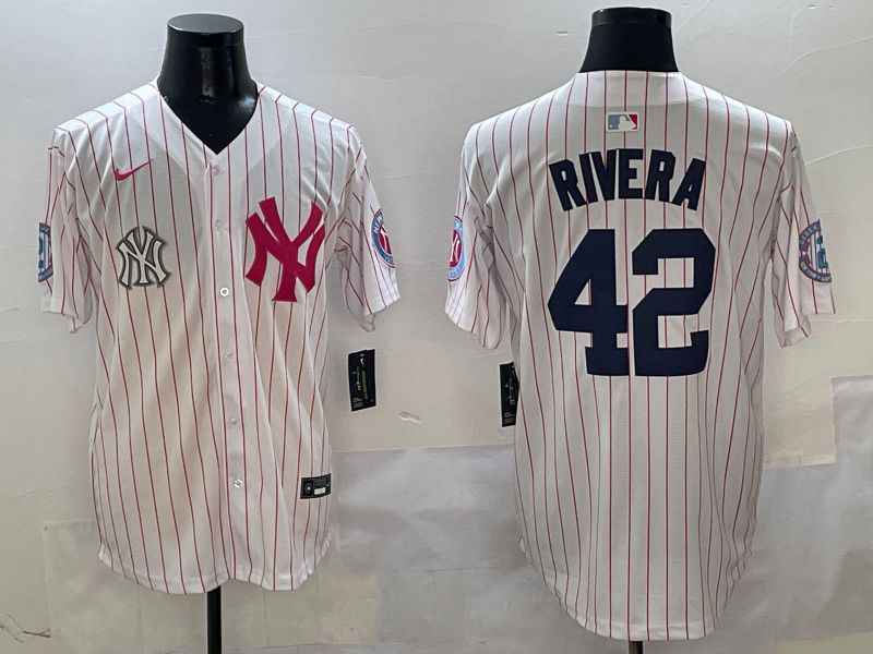 Men New York Yankees 42 Rivera White Stripe Jointly Name Nike 2025 MLB Jersey style 8